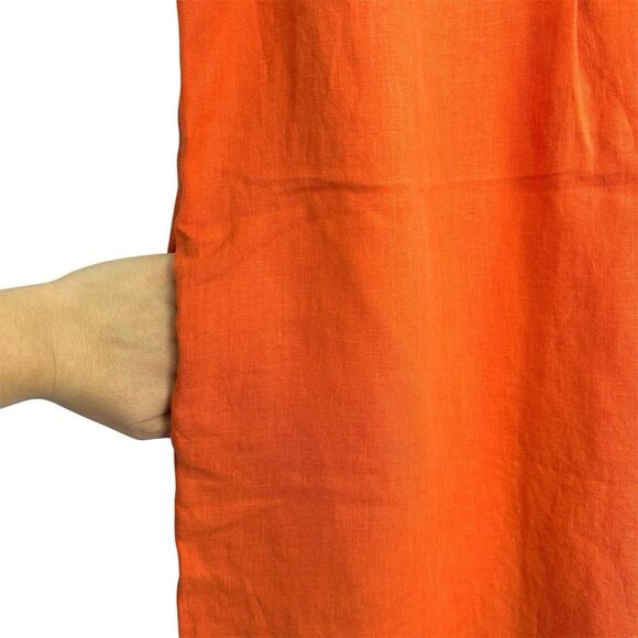 Caroll Paris Size 38 Linen Shift Midi Dress Orange V-Neck Pockets Lagenlook Boho - Picture 3 of 6